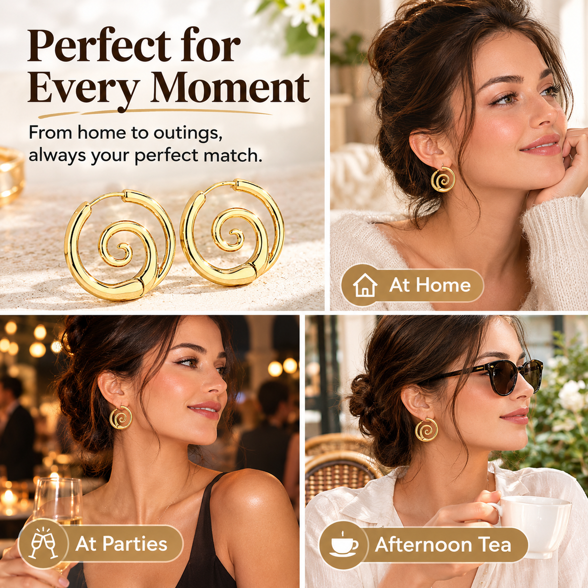 Chic Gold Spiral Huggie Hoops | Whimsical Fall Aesthetic Statement Earrings💫