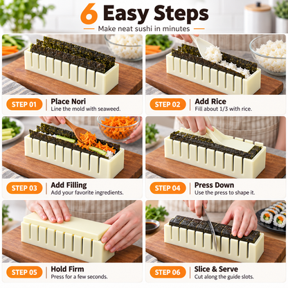 DIY Sushi Maker Kit - Quick 9-Piece Mold & Easy Cutter Tool 🍣