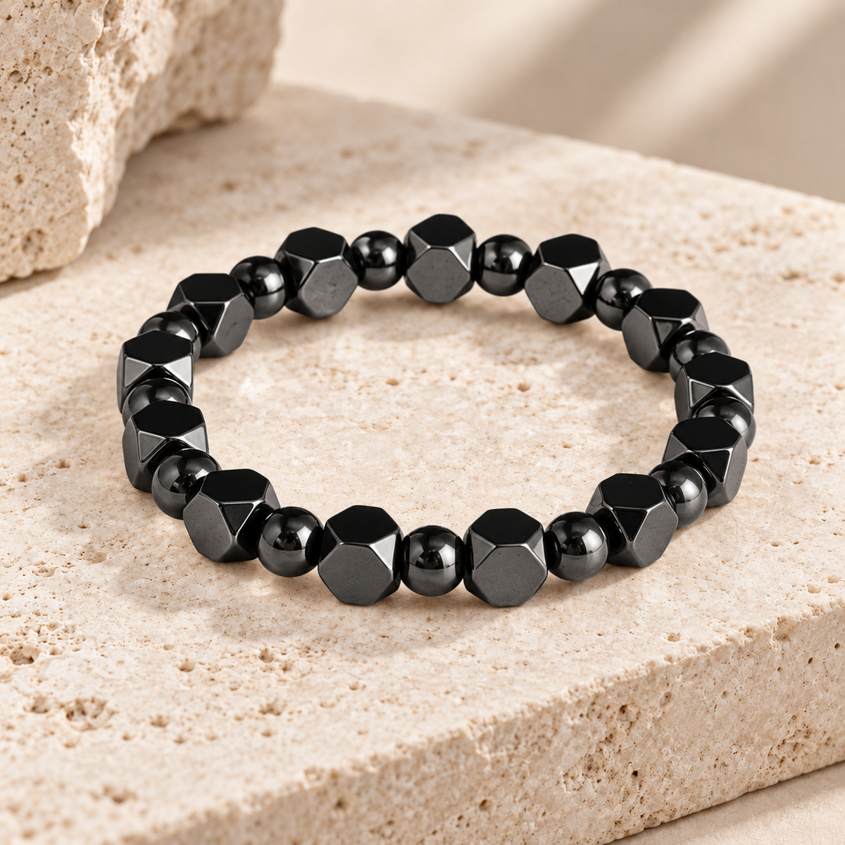 Handcrafted Geometric Natural Hematite Stone Bracelet 🖤