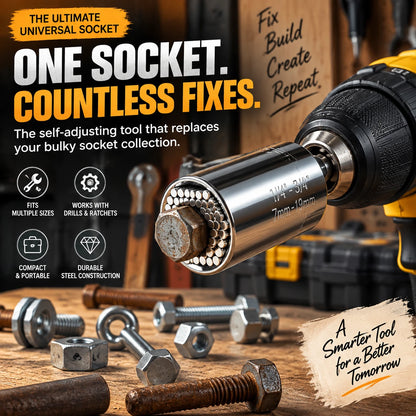 The Ultimate Universal Socket Tool – Instantly Grips Any Shape (7-19mm) with Power Drill Adapter