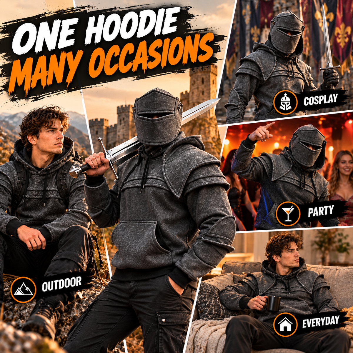 🖤 Rugged Layered Hooded Sweatshirt – Modern Streetwear Style