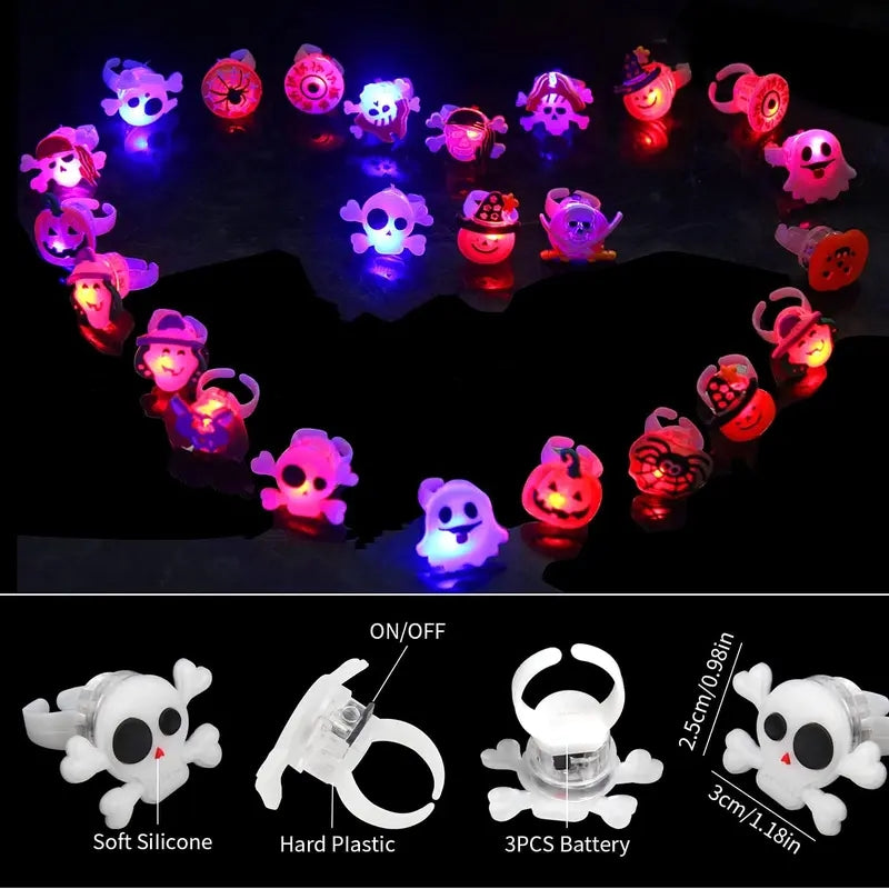 🎃 50PCS Light-Up Halloween Rings for Kids