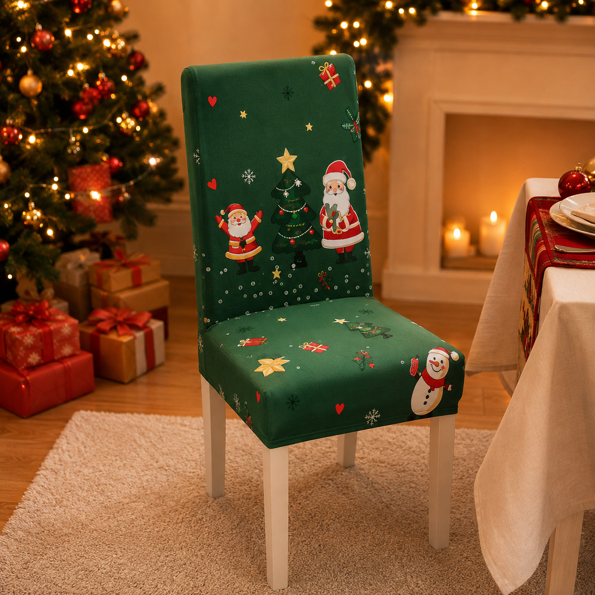 🎄 Elastic Christmas Dining Chair Cover – Soft, Washable & Festive Slipcover 🎅