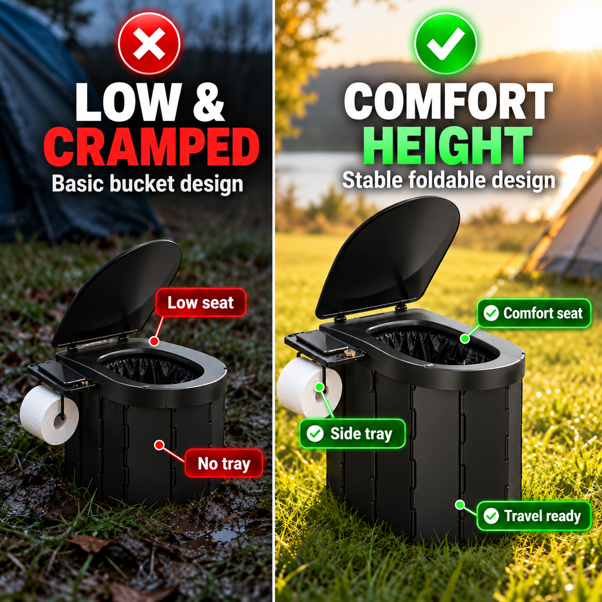 🏕️ Ultimate Extra-Tall Portable Folding Toilet for Camping & Travel