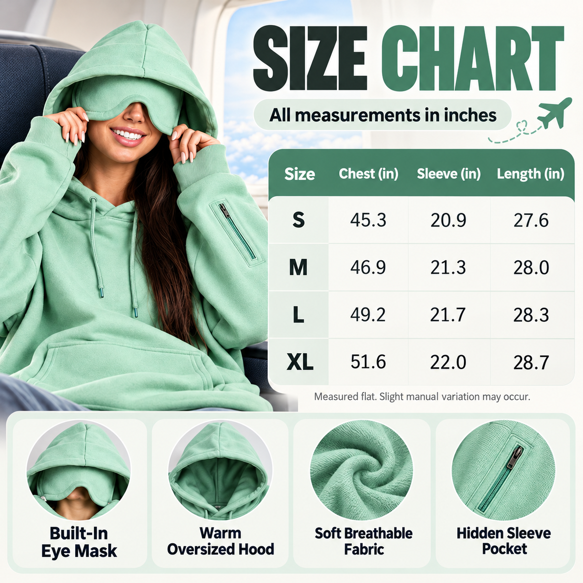 🌙 Travel Sweatshirt Hoodie with Built-in Sleep Mask