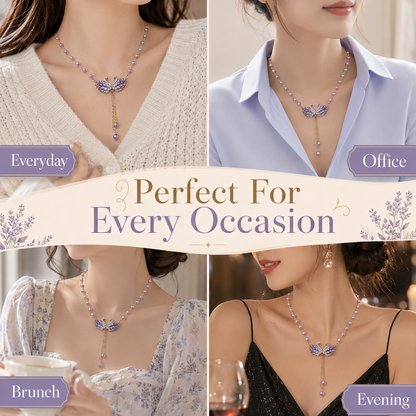 💜 Elegant Double Swan Crystal & Pearl Long Necklace 🦢