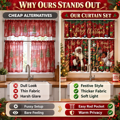🎄 Christmas Buffalo Plaid Kitchen Curtain & Valance 3-Piece Set