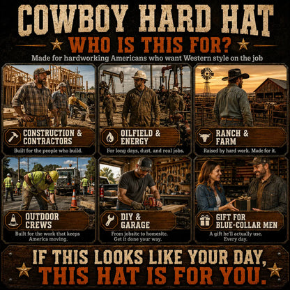 🤠 Western Cowboy Hard Hat Wide Brim Helmet with Chin Strap 🛡️