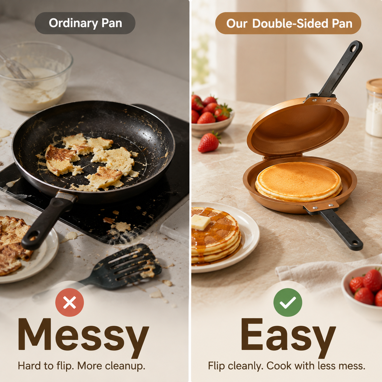 🍳 Master Breakfasts in Minutes: Non-Stick Double-Sided Flip Pan