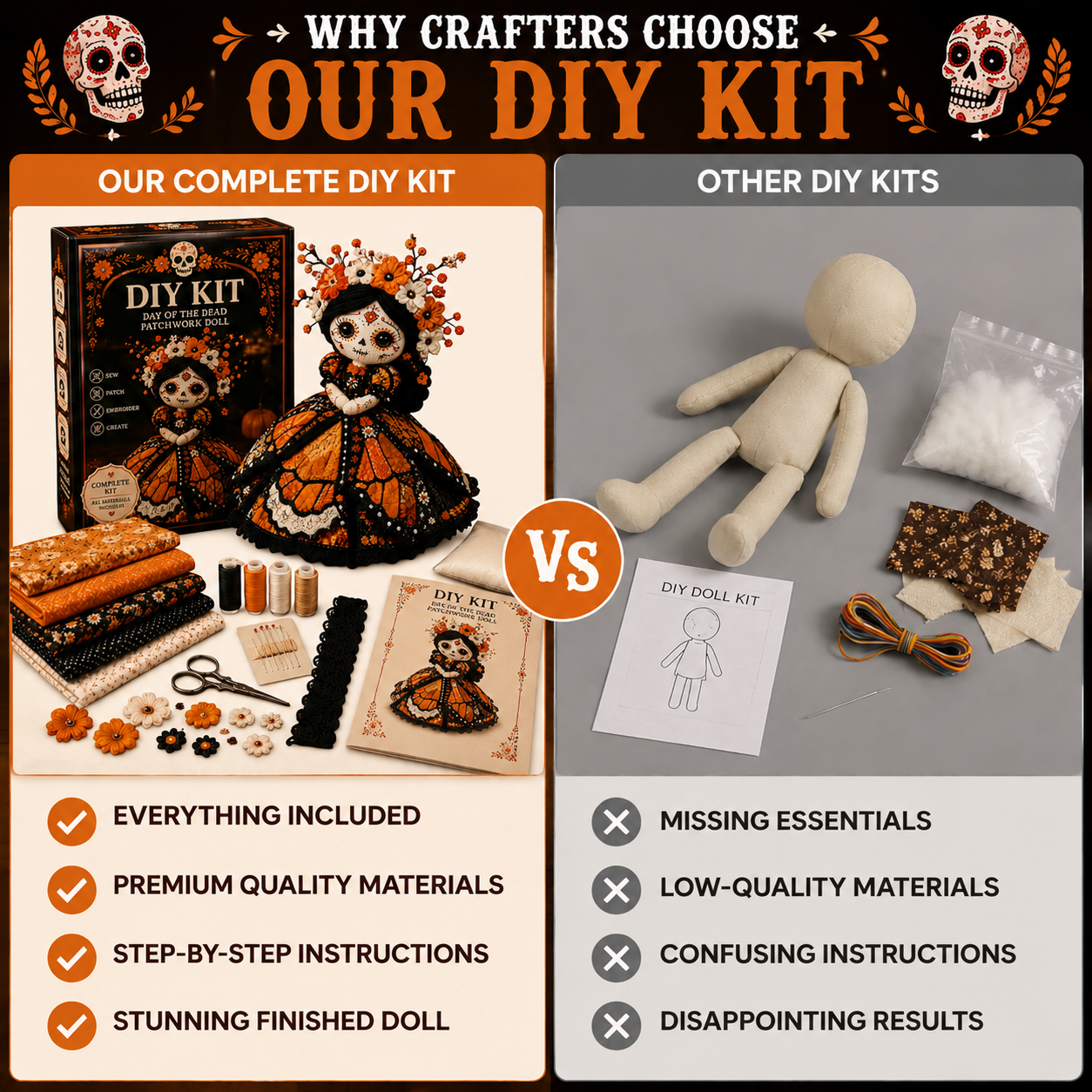 ✂️ DIY Marigold Spirit Patchwork Doll – Complete Crafting Kit for Halloween🎃