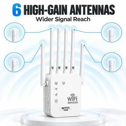 📶 1200Mbps WiFi Range Extender – 6-Antenna Signal Booster for Home 🏠