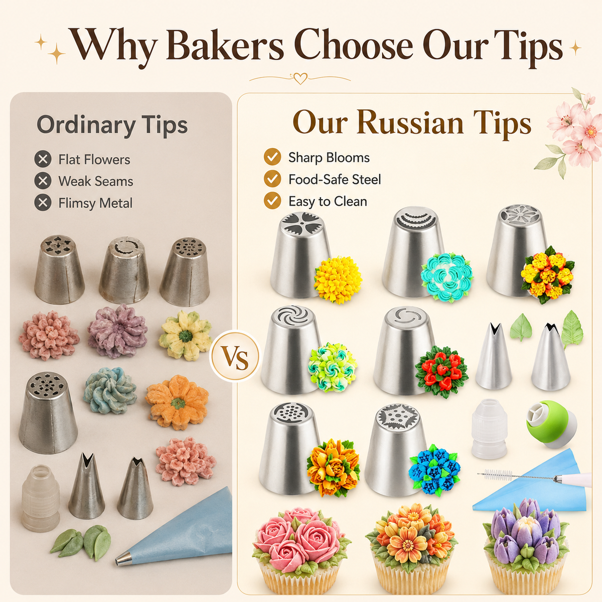 🎂 13-Piece Professional Cake & Cupcake Piping Nozzles Kit