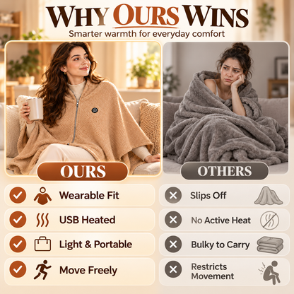 🔥 All-Day Warmth: 3-Mode USB Powered Electric Heating Shawl