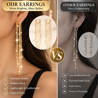 🌟 Chic V-Shape Huggie Long Fringe Dangle Earrings