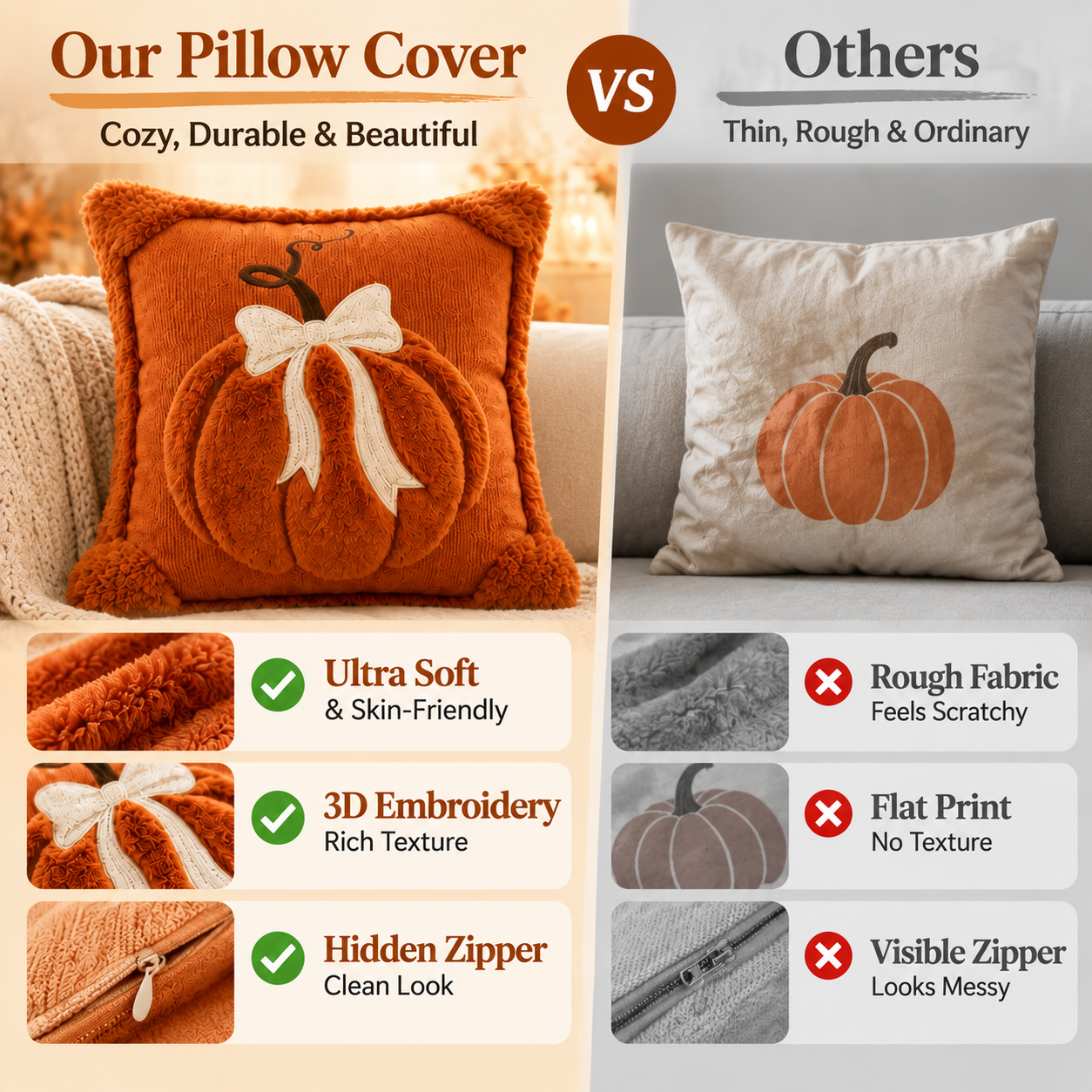 Cozy Pumpkin Bow Throw Pillow Cover 🎃 Perfect Autumn