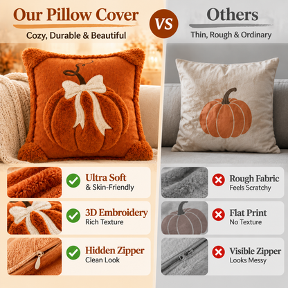 Cozy Pumpkin Bow Throw Pillow Cover 🎃 Perfect Autumn