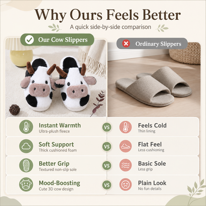 🐮 Cute Fluffy Cow Slippers | Your Daily Dose of Cozy & Smiles! ✨