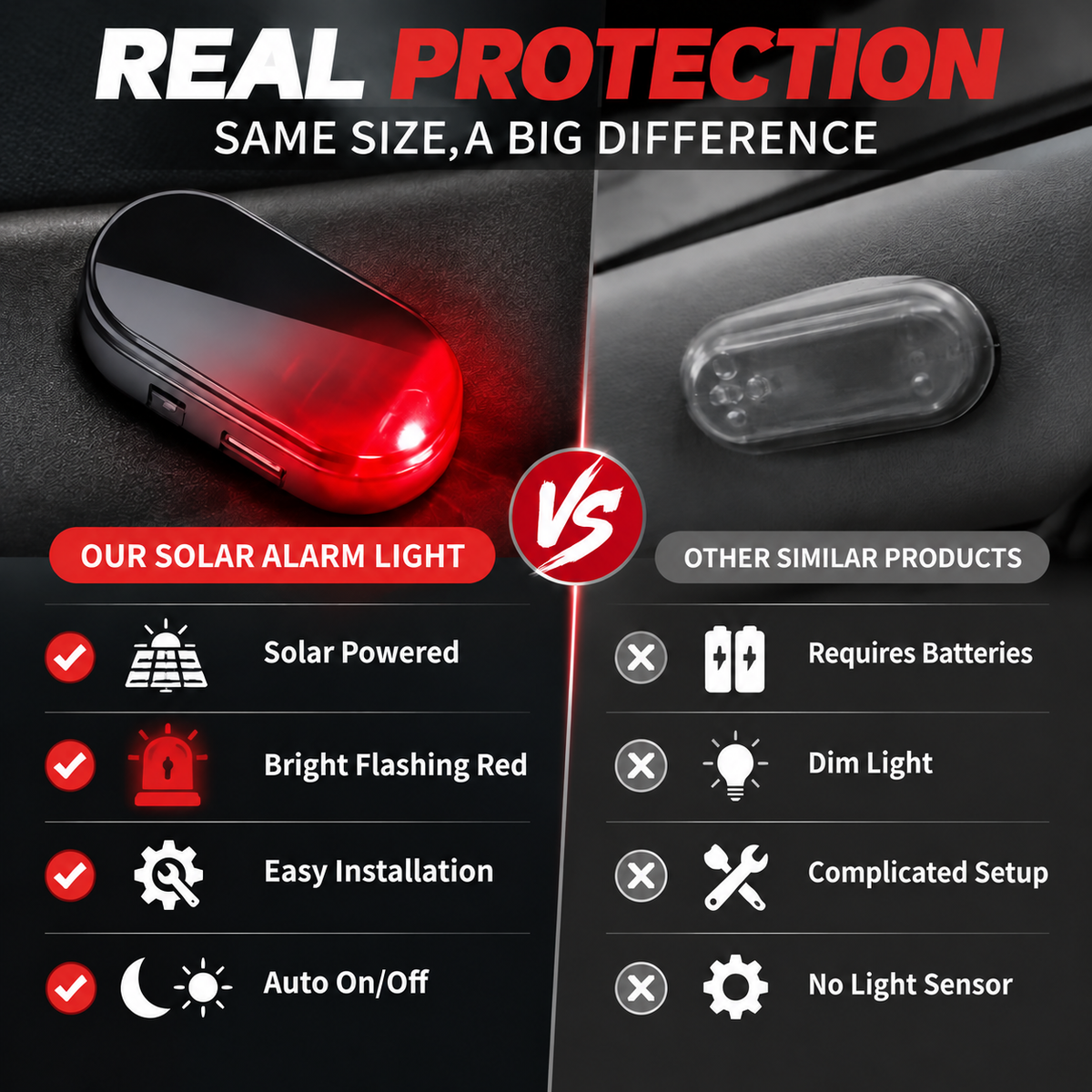 Solar-Powered Anti-Theft Car Alarm & Warning LED Light 🚨