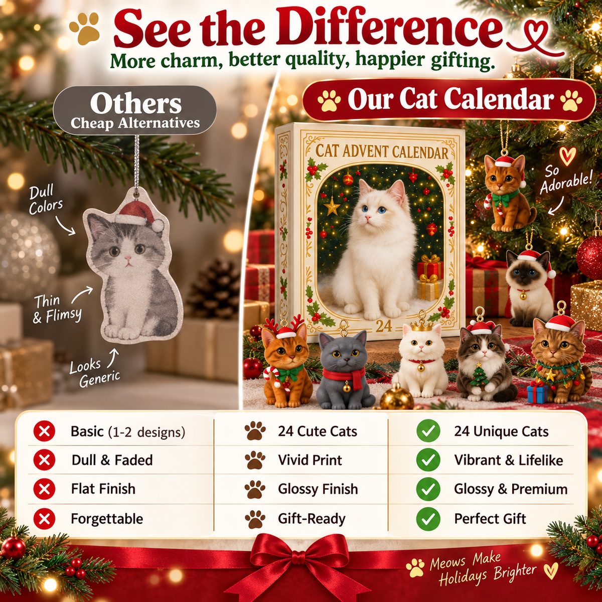 🎄 24 Days Christmas Cat Advent Calendar & Hanging Ornaments 🐾