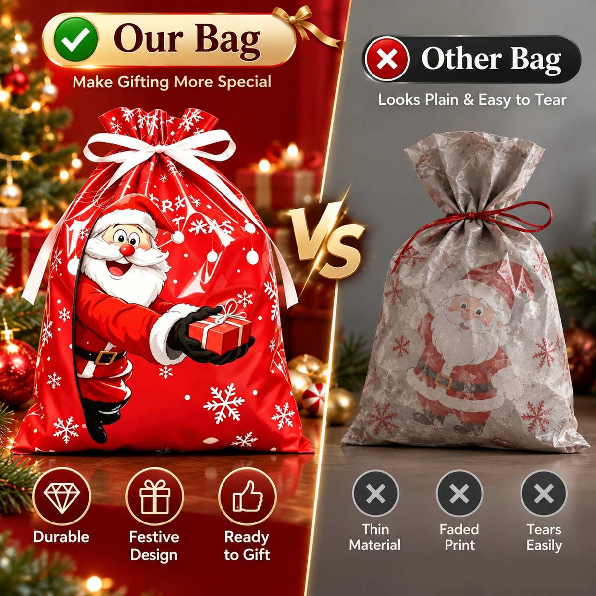 Christmas Holographic Self-Standing Drawstring Gift Bags 🎄🎁
