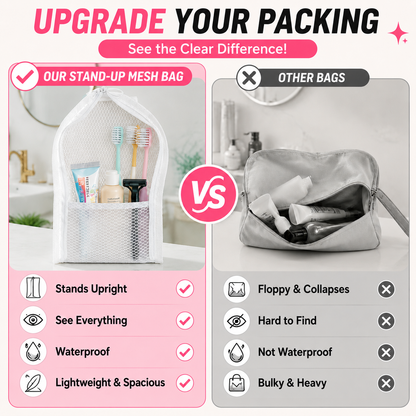 💧 Waterproof Upright Cosmetic Pouch with Crystal-Clear Mesh