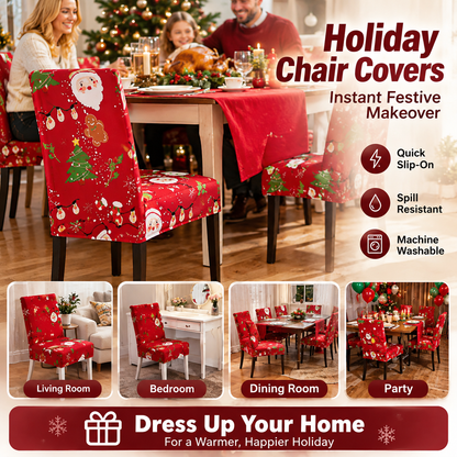 🎄 Elastic Christmas Dining Chair Cover – Soft, Washable & Festive Slipcover 🎅