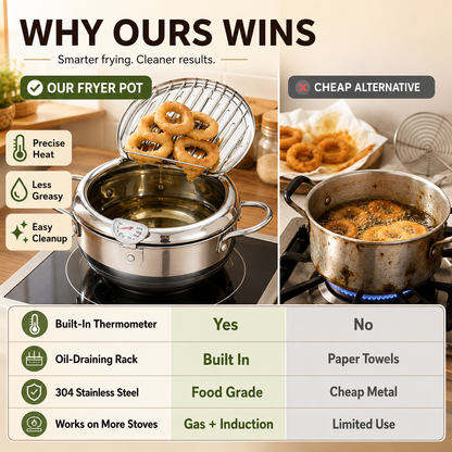 Stainless Steel Deep Fryer with Oil Filter and Thermometer 🌡️