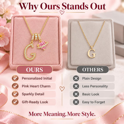 3-in-1 Custom Alphabet & Pink Zircon Pendant Necklace💫