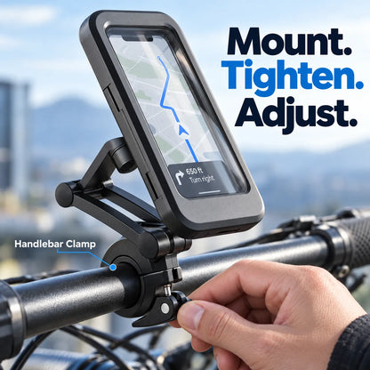 🚴 Rainproof Bike Phone Holder with Touchscreen Case & Adjustable Handlebar Mount 🌦️