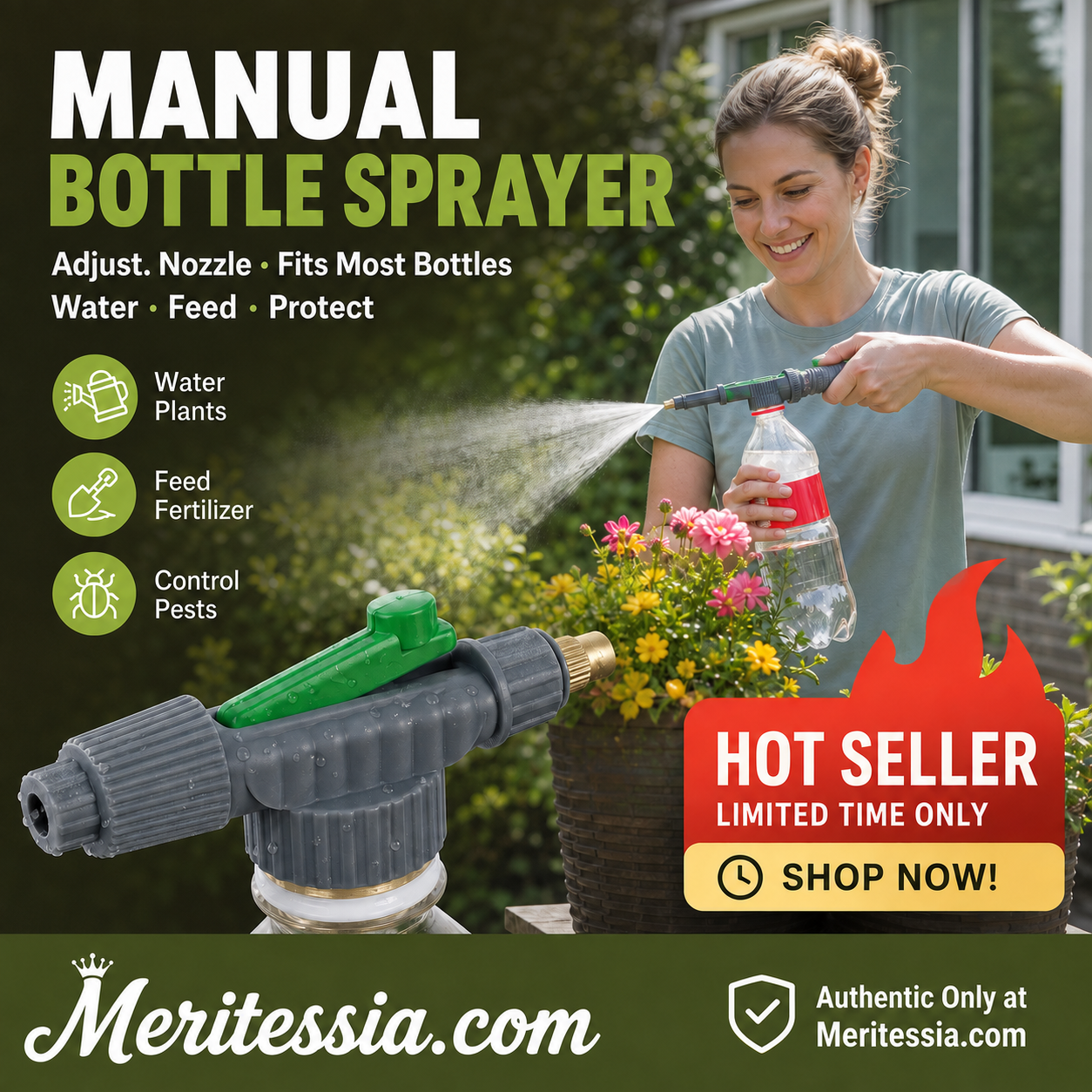 🌿 Save 50%! Adjustable Pressure Bottle Sprayer – Universal Fit for Standard Beverage Bottles
