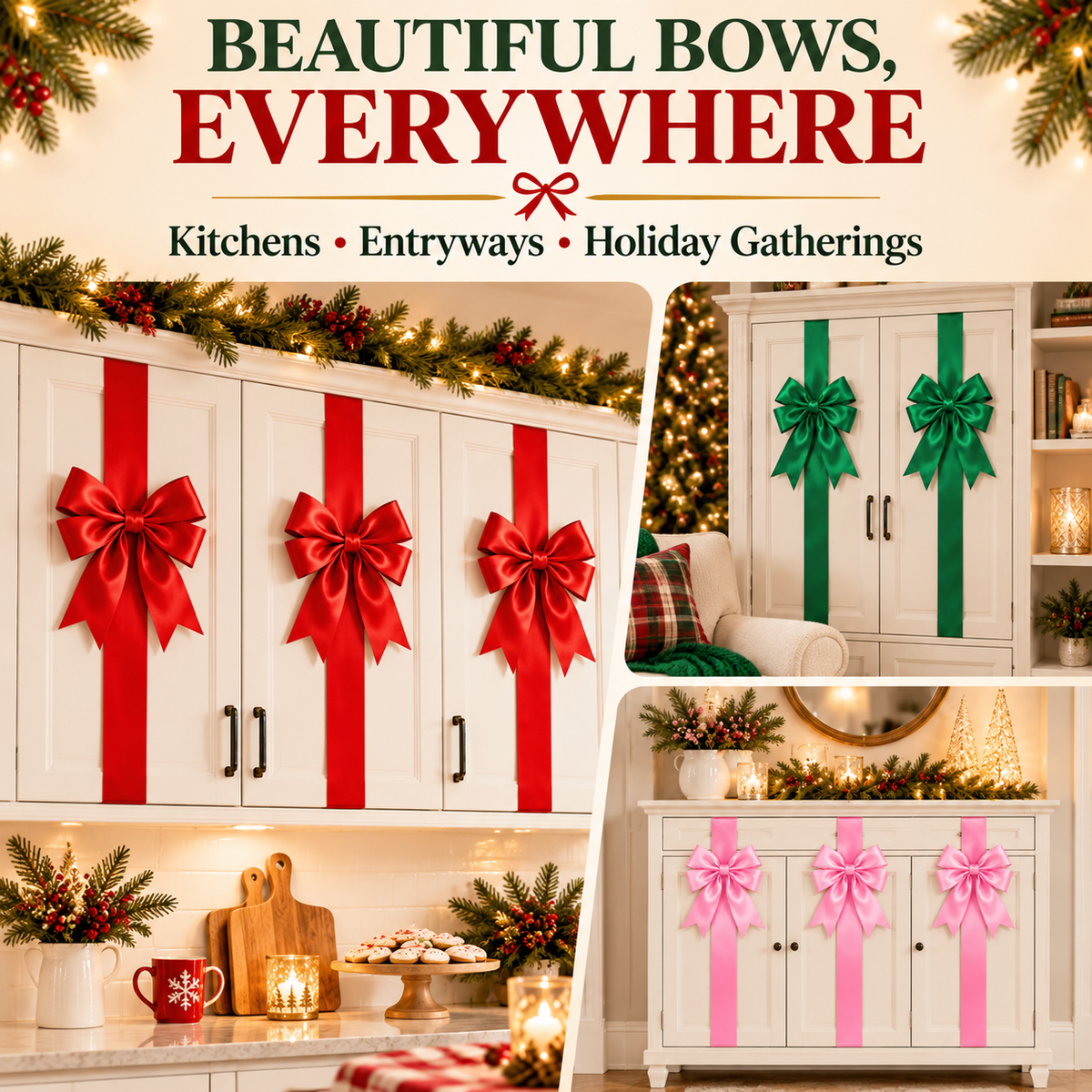 🎀 Christmas Bow & Ribbon Decor Set – Festive Door & Home Decorations