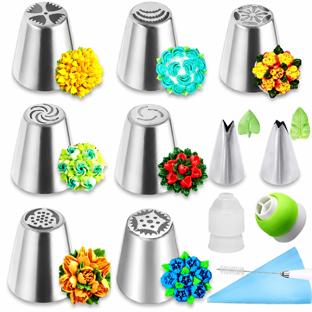 🎂 13-Piece Professional Cake & Cupcake Piping Nozzles Kit