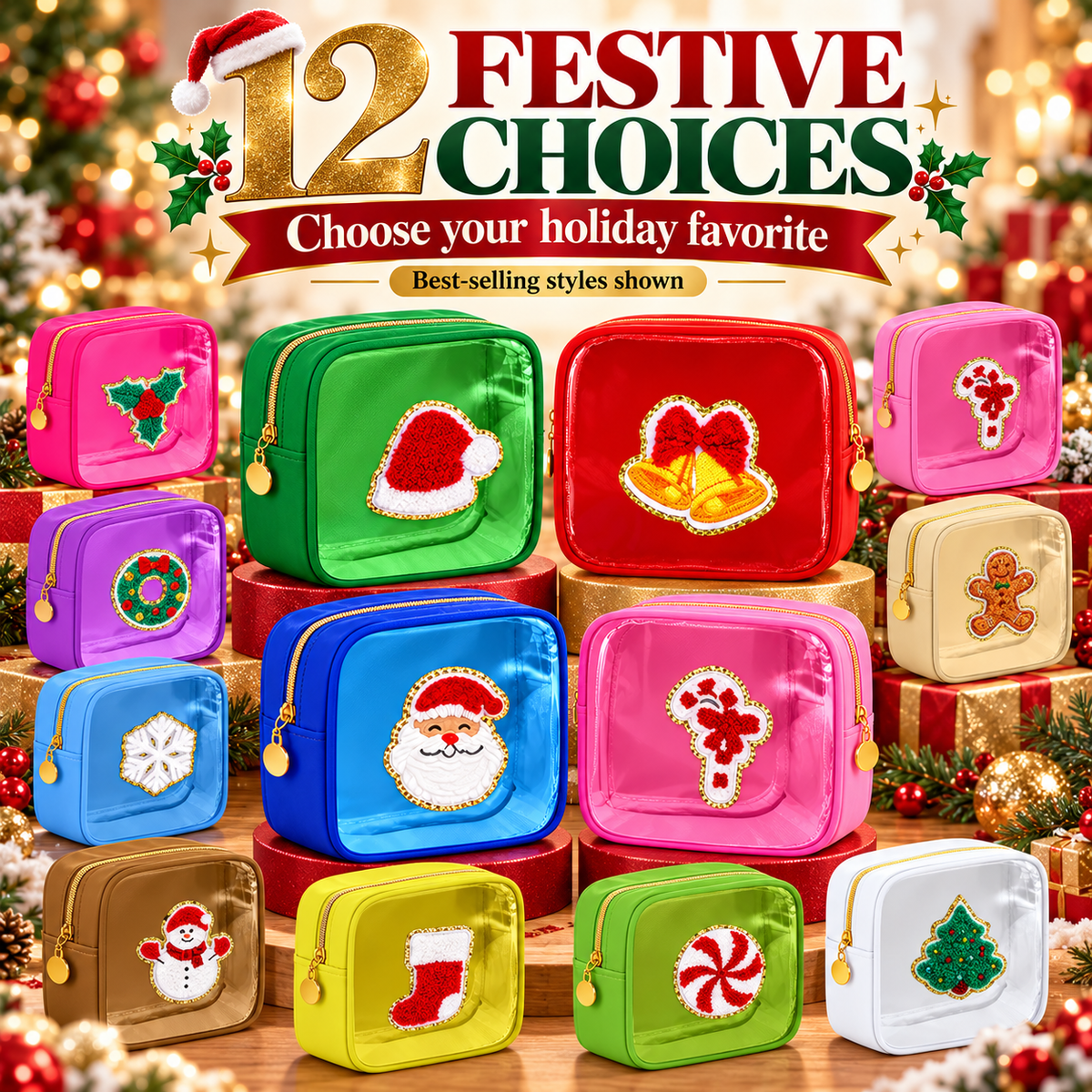 🎄 Christmas Tree Clear Makeup Bag – Festive Travel Organizer