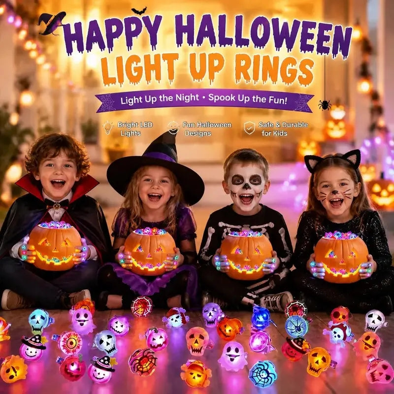 🎃 50PCS Light-Up Halloween Rings for Kids