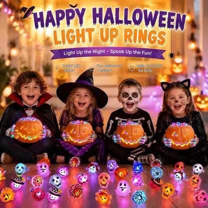 🎃 50PCS Light-Up Halloween Rings for Kids