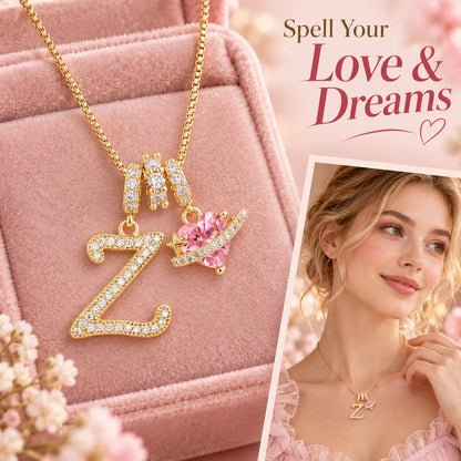 3-in-1 Custom Alphabet & Pink Zircon Pendant Necklace💫