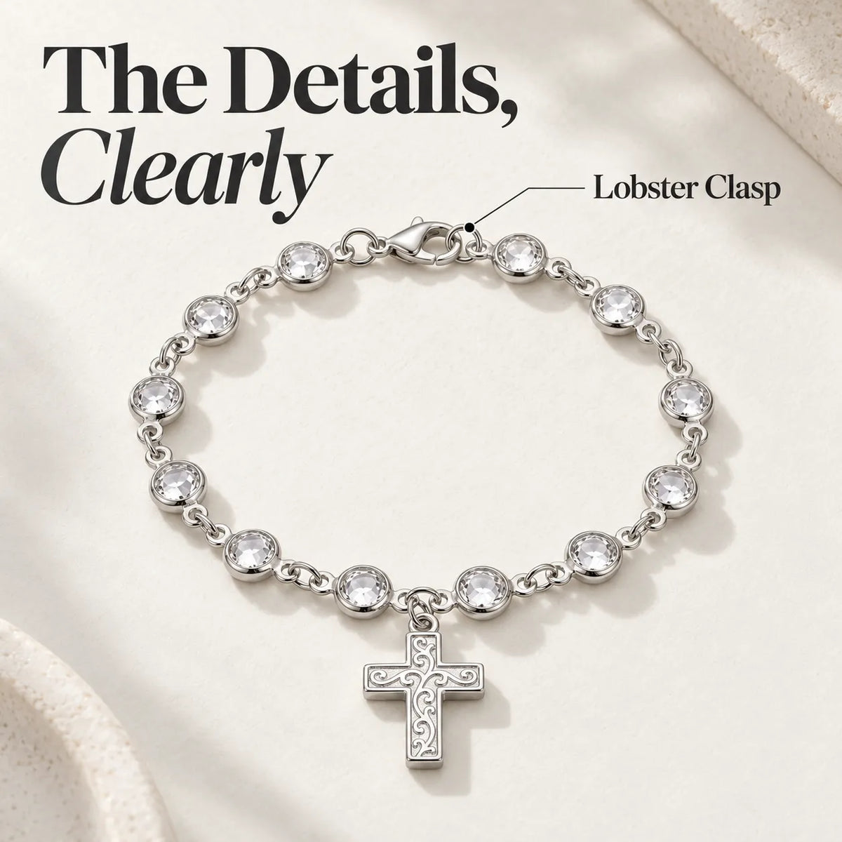 ✨ Sparkling Charm Chain with Faceted Stones – Silver-Tone Bow, Star & Cross Styles 🎁