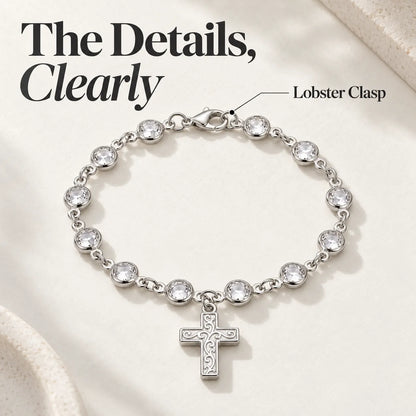✨ Sparkling Charm Chain with Faceted Stones – Silver-Tone Bow, Star & Cross Styles 🎁