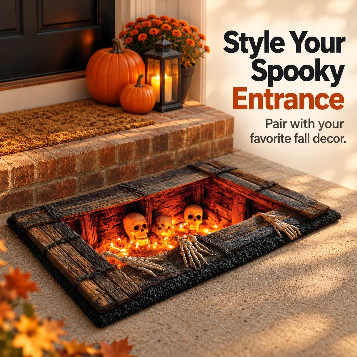 🎃 Skeleton Halloween Mat – Spooky Front Door Style