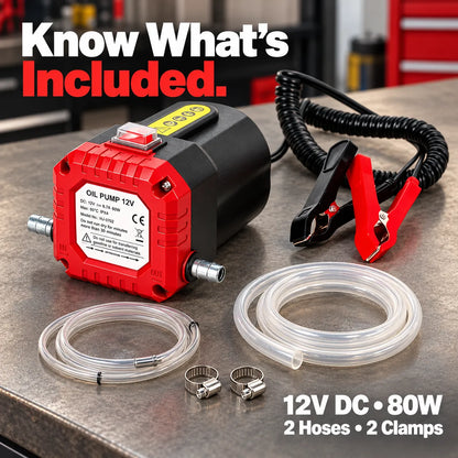 🔧 12V Electric Oil Extractor Pump Kit – 80W Engine Oil Change Pump with Hoses & Battery Clips 🚗
