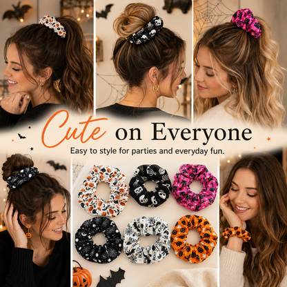 🎃 Hand-Illustrated Halloween Scrunchie Collection (6pc, Limited Batch)