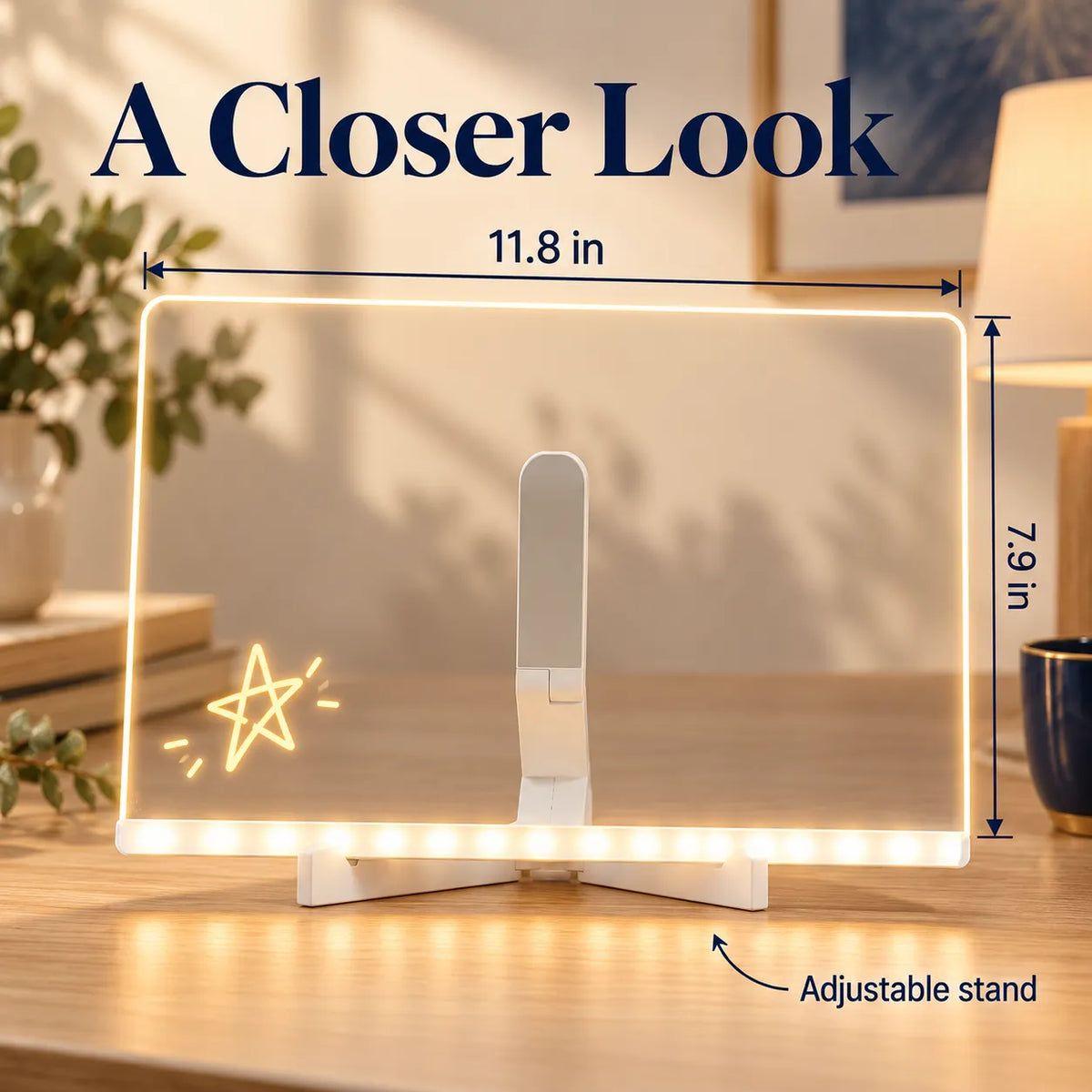 🎨 LED Light-Up Drawing Board for Kids – Reusable Clear Doodle Board with Colorful Markers & Adjustable Stand ✨