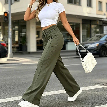 🌿 High-Rise Wide-Leg Drawstring Lounge Pants