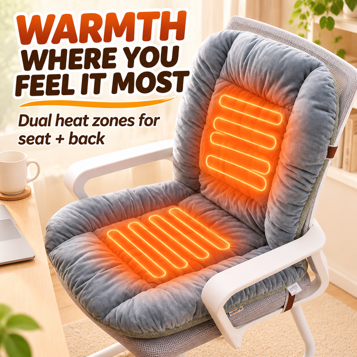 🔥 Plush Heated Chair Cushion – Cozy Seat & Back Warmer