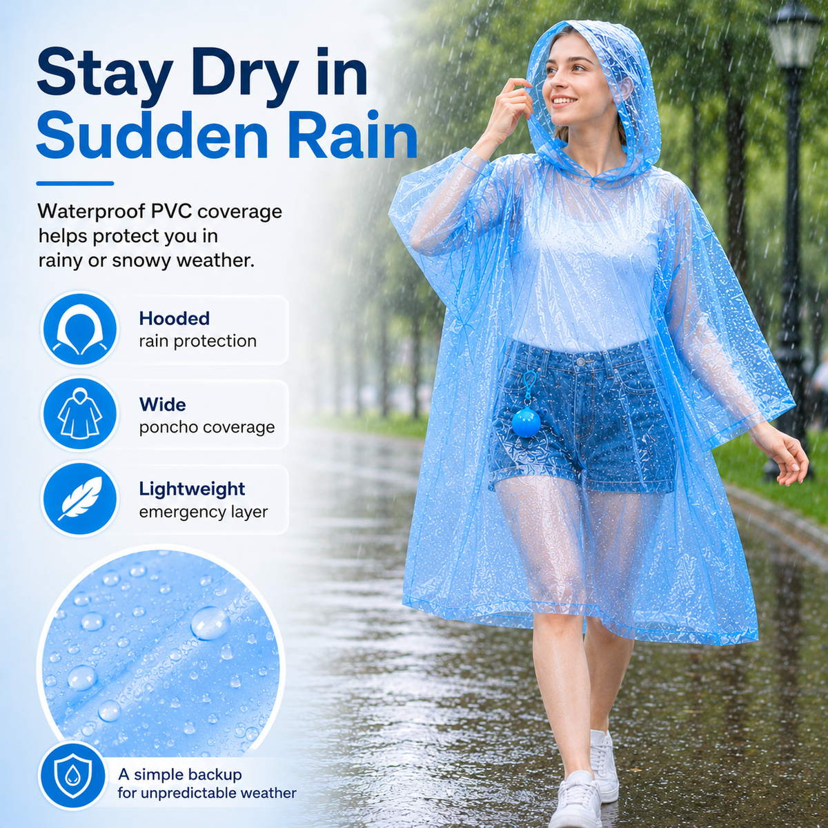 🎒 Ultimate Clip-On Travel Rain Poncho Ball | Compact Emergency Waterproof Raincoat Pack 🌧️