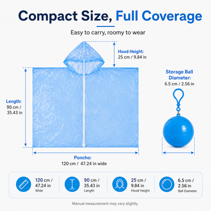 🎒 Ultimate Clip-On Travel Rain Poncho Ball | Compact Emergency Waterproof Raincoat Pack 🌧️