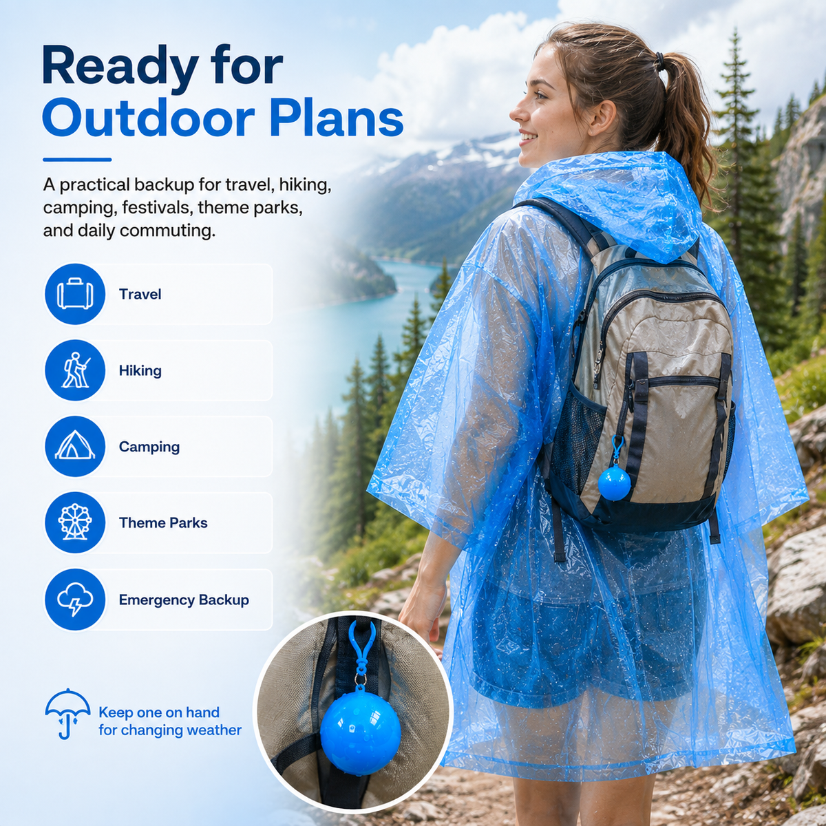 🎒 Ultimate Clip-On Travel Rain Poncho Ball | Compact Emergency Waterproof Raincoat Pack 🌧️