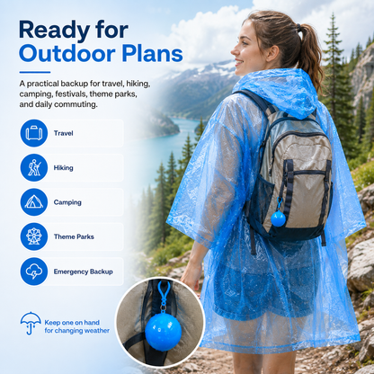 🎒 Ultimate Clip-On Travel Rain Poncho Ball | Compact Emergency Waterproof Raincoat Pack 🌧️