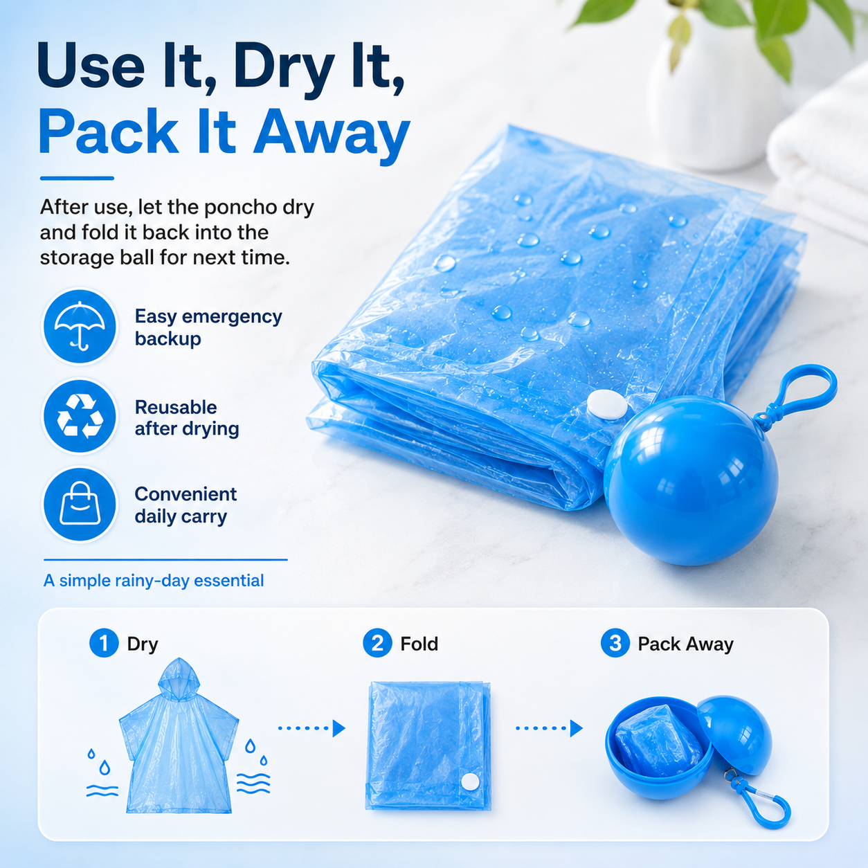 🎒 Ultimate Clip-On Travel Rain Poncho Ball | Compact Emergency Waterproof Raincoat Pack 🌧️