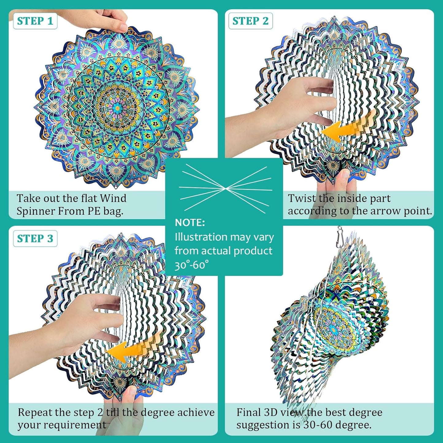 🌀 12-Inch Mandala Peacock 3D Kinetic Wind Spinner